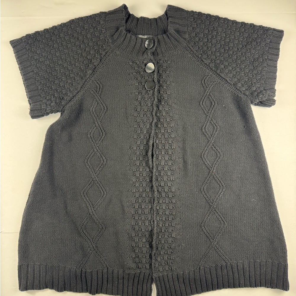 mac & jac Short-Sleeve Cable Knit Cardigan in Black size XXL